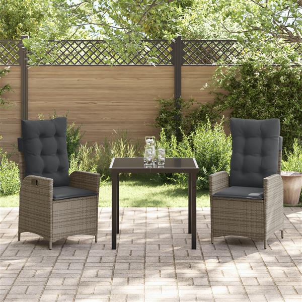Grote foto vidaxl 3 delige tuinset met kussens grijs poly rattan tuin en terras tuinmeubelen