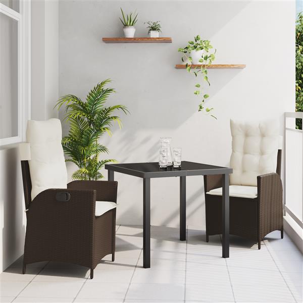 Grote foto vidaxl 3 delige tuin eettafelset met kussens bruin poly rattan tuin en terras tuinmeubelen