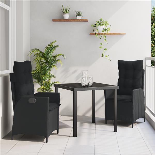Grote foto vidaxl 3 delige tuinset met kussens zwart poly rattan tuin en terras tuinmeubelen