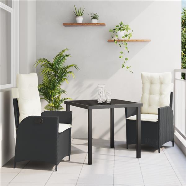 Grote foto vidaxl 3 delige tuintafelset met kussens zwart poly rattan tuin en terras tuinmeubelen