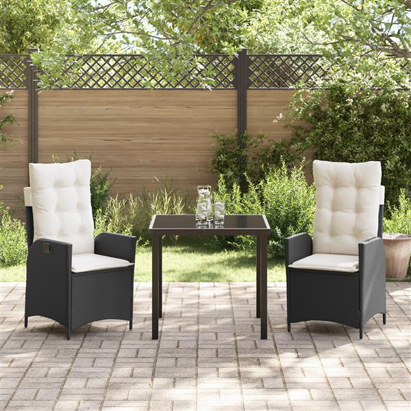 Grote foto vidaxl 3 delige tuintafelset met kussens zwart poly rattan tuin en terras tuinmeubelen
