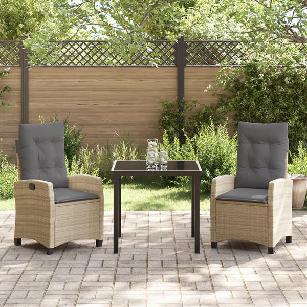 Grote foto vidaxl 3 delige tuinset met kussens in beige poly rattan tuin en terras tuinmeubelen