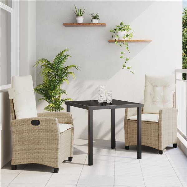 Grote foto vidaxl 3 delige tuinset met kussens beige poly rattan tuin en terras tuinmeubelen