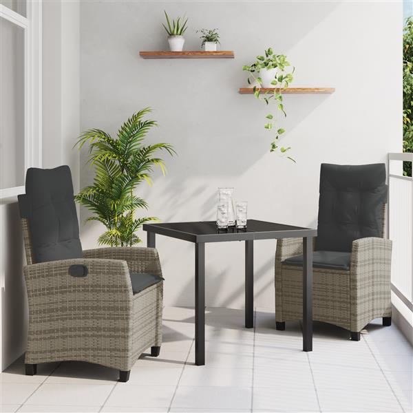 Grote foto vidaxl 3 delige tuinset met kussens grijs poly rattan tuin en terras tuinmeubelen