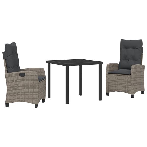 Grote foto vidaxl 3 delige tuinset met kussens grijs poly rattan tuin en terras tuinmeubelen