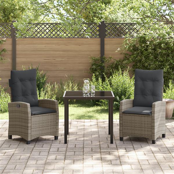 Grote foto vidaxl 3 delige tuinset met kussens grijs poly rattan tuin en terras tuinmeubelen