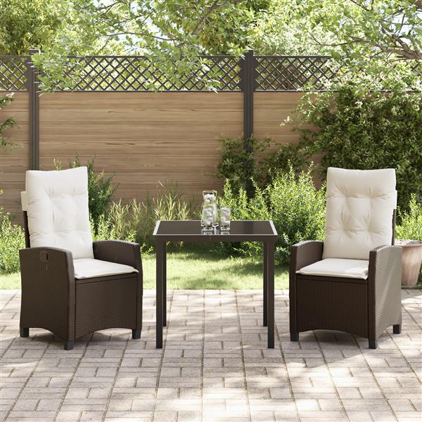 Grote foto vidaxl 3 delige tuinset met kussens bruin poly rattan tuin en terras tuinmeubelen