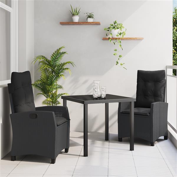 Grote foto vidaxl 3 delige tuin eettafelset met kussens zwart poly rattan tuin en terras tuinmeubelen