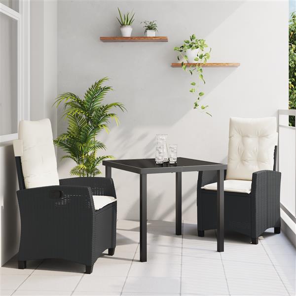 Grote foto vidaxl 3 delige tuin eetset met kussens zwart poly rattan tuin en terras tuinmeubelen