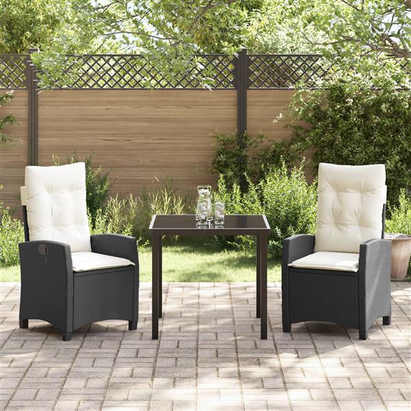 Grote foto vidaxl 3 delige tuin eetset met kussens zwart poly rattan tuin en terras tuinmeubelen