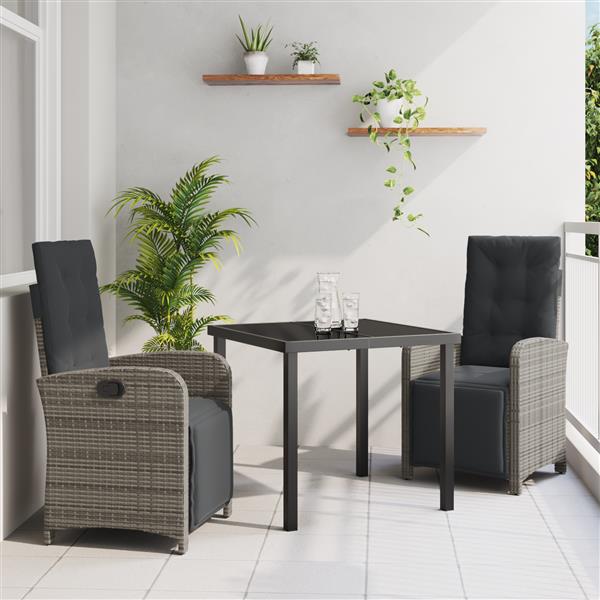 Grote foto vidaxl 3 delige tuinset met kussens in grijs poly rattan tuin en terras tuinmeubelen