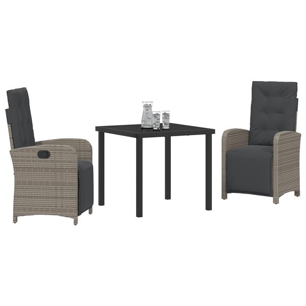 Grote foto vidaxl 3 delige tuinset met kussens in grijs poly rattan tuin en terras tuinmeubelen
