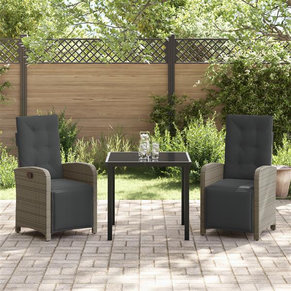 Grote foto vidaxl 3 delige tuinset met kussens in grijs poly rattan tuin en terras tuinmeubelen