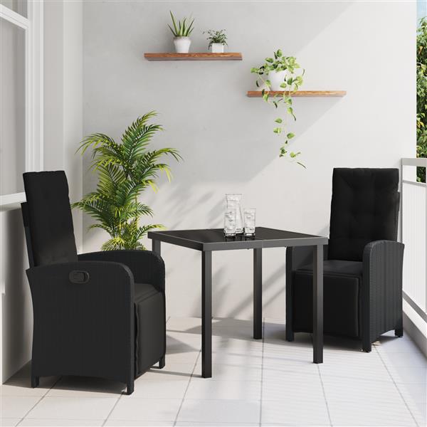 Grote foto vidaxl 3 delige tuinset met kussens zwart poly rattan tuin en terras tuinmeubelen