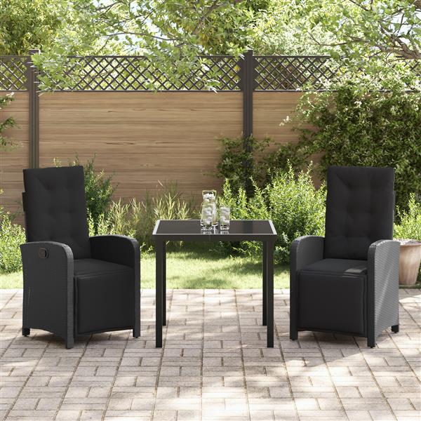 Grote foto vidaxl 3 delige tuinset met kussens zwart poly rattan tuin en terras tuinmeubelen