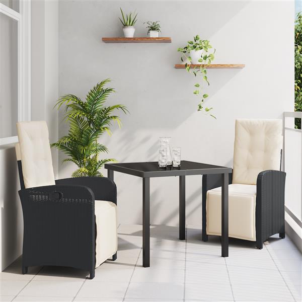 Grote foto vidaxl 3 delige tuinset met kussens zwart poly rattan tuin en terras tuinmeubelen