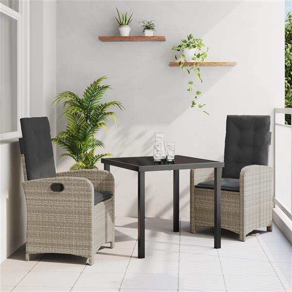 Grote foto vidaxl 3 delige tuinset met kussens in lichtgrijs poly rattan tuin en terras tuinmeubelen