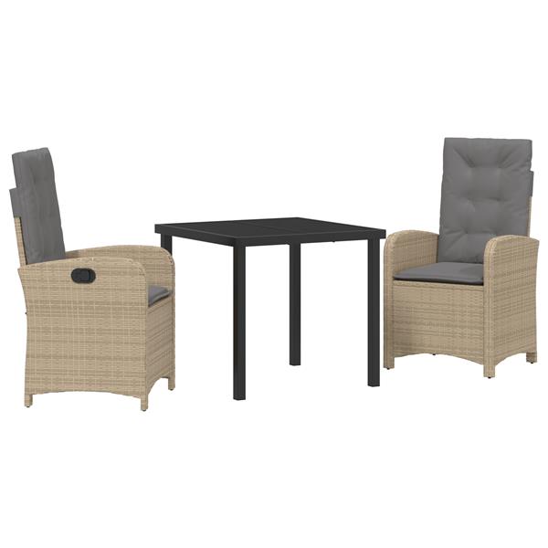 Grote foto vidaxl 3 delige tuinset met kussens in beige poly rattan tuin en terras tuinmeubelen