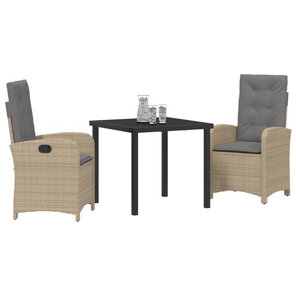 Grote foto vidaxl 3 delige tuinset met kussens in beige poly rattan tuin en terras tuinmeubelen