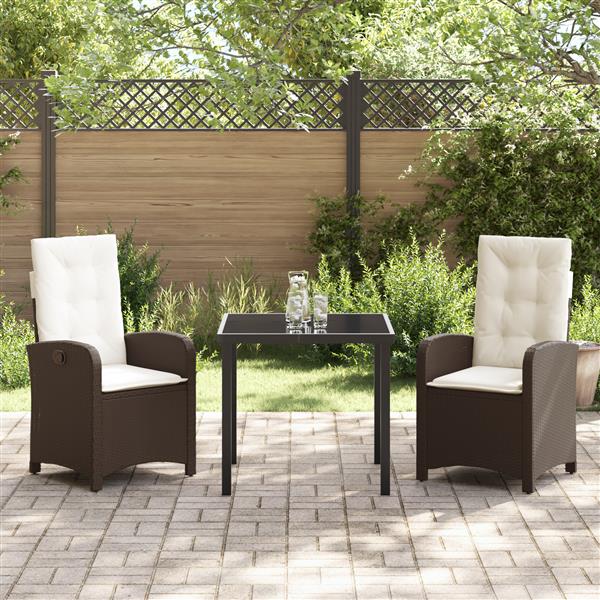 Grote foto vidaxl 3 delige tuin eetset met kussens bruin poly rattan tuin en terras tuinmeubelen