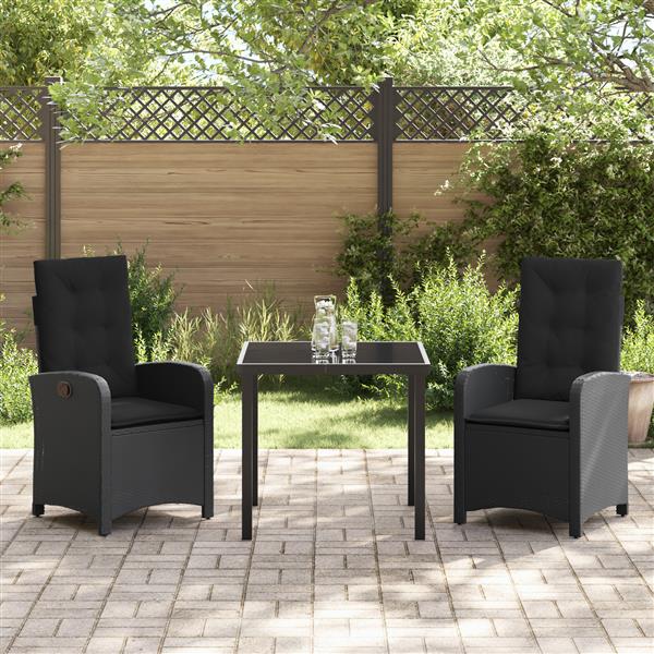 Grote foto vidaxl 3 delige tuinset met kussens zwart poly rattan tuin en terras tuinmeubelen