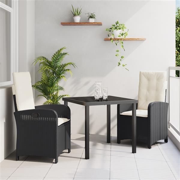 Grote foto vidaxl 3 delige tuin eetset met kussens zwart poly riet tuin en terras tuinmeubelen