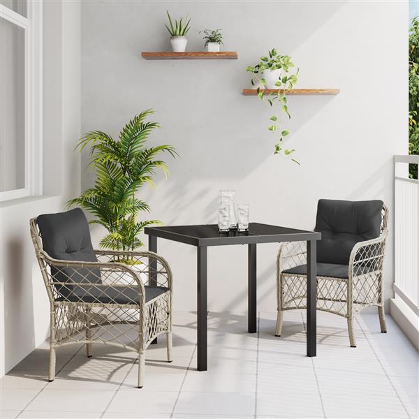Grote foto vidaxl 3 delige tuin eettafel set met kussens lichtgrijs poly rattan tuin en terras tuinmeubelen