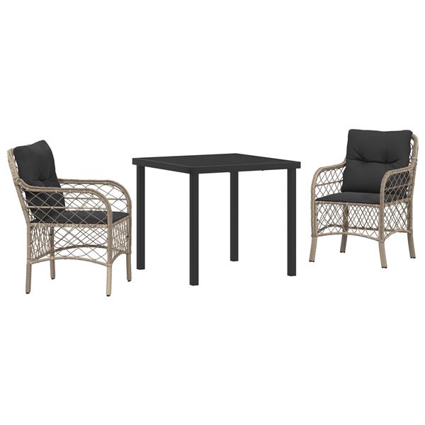 Grote foto vidaxl 3 delige tuin eettafel set met kussens lichtgrijs poly rattan tuin en terras tuinmeubelen