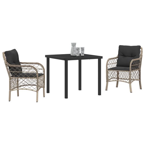Grote foto vidaxl 3 delige tuin eettafel set met kussens lichtgrijs poly rattan tuin en terras tuinmeubelen