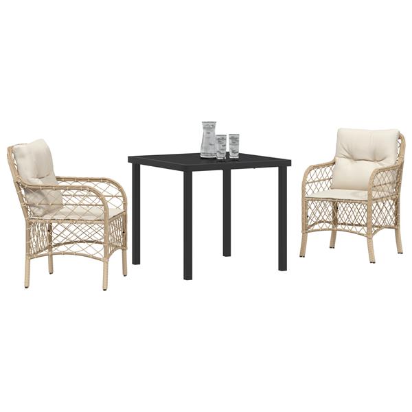 Grote foto vidaxl 3 delige tuinset met kussens in beige poly rattan tuin en terras tuinmeubelen