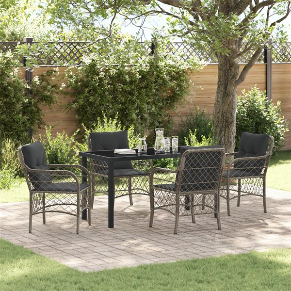 Grote foto vidaxl 5 delige tuin eetset met kussens grijs poly rattan tuin en terras tuinmeubelen