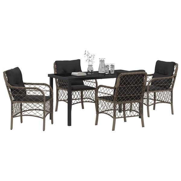 Grote foto vidaxl 5 delige tuin eetset met kussens grijs poly rattan tuin en terras tuinmeubelen