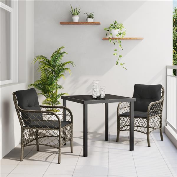 Grote foto vidaxl 3 delige tuinset met kussens grijs poly rattan tuin en terras tuinmeubelen