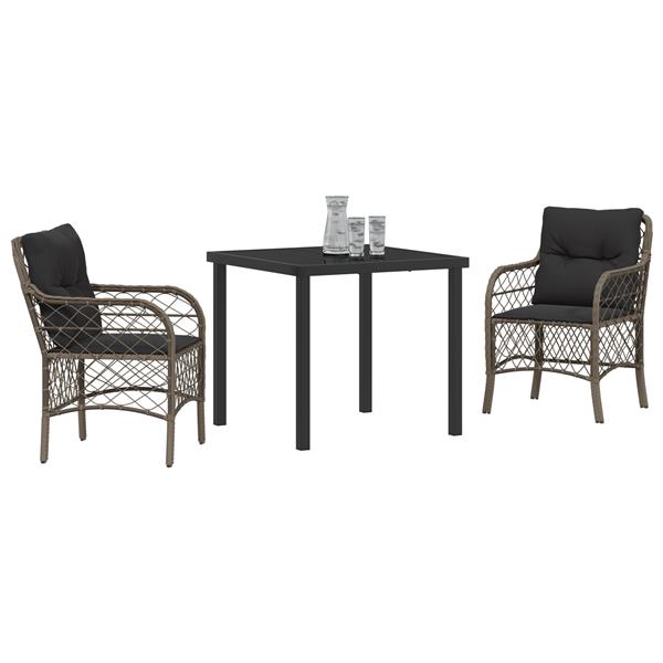 Grote foto vidaxl 3 delige tuinset met kussens grijs poly rattan tuin en terras tuinmeubelen