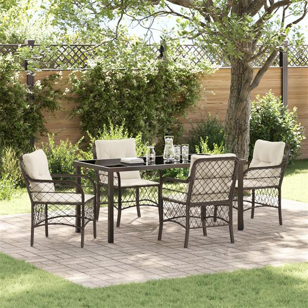 Grote foto vidaxl 5 delige tuin eettafelset met kussens bruin poly rattan tuin en terras tuinmeubelen