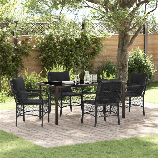 Grote foto vidaxl 5 delige tuin eetset met kussens zwart poly rattan tuin en terras tuinmeubelen