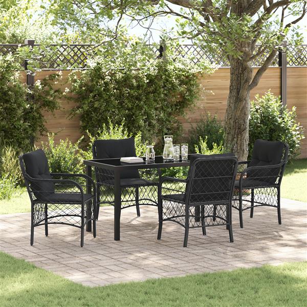 Grote foto vidaxl 5 delige tuinset met kussens in zwart poly rattan tuin en terras tuinmeubelen