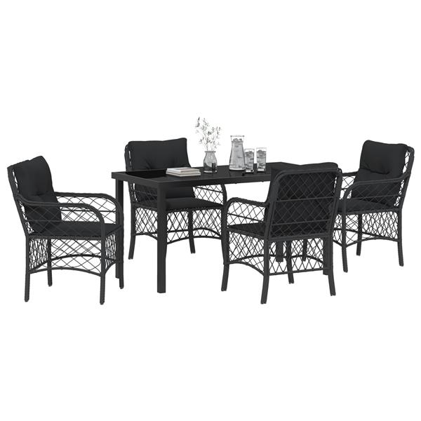 Grote foto vidaxl 5 delige tuinset met kussens in zwart poly rattan tuin en terras tuinmeubelen