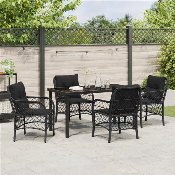 Grote foto vidaxl 5 delige tuinset met kussens in zwart poly rattan tuin en terras tuinmeubelen