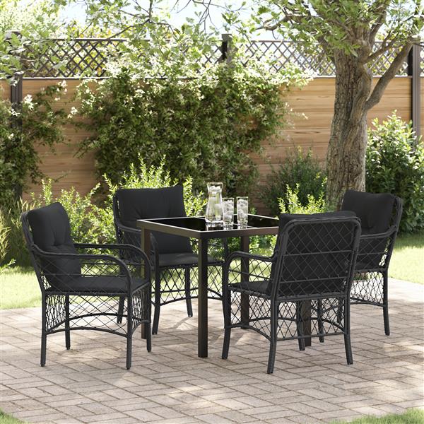 Grote foto vidaxl 5 delige tuinset met kussens in zwart poly rattan tuin en terras tuinmeubelen