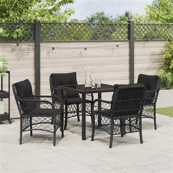 Grote foto vidaxl 5 delige tuinset met kussens in zwart poly rattan tuin en terras tuinmeubelen