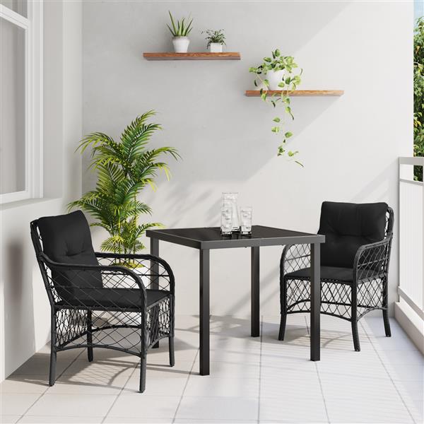 Grote foto vidaxl 3 delige tuinset met kussens zwart poly rattan tuin en terras tuinmeubelen
