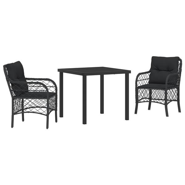 Grote foto vidaxl 3 delige tuinset met kussens zwart poly rattan tuin en terras tuinmeubelen