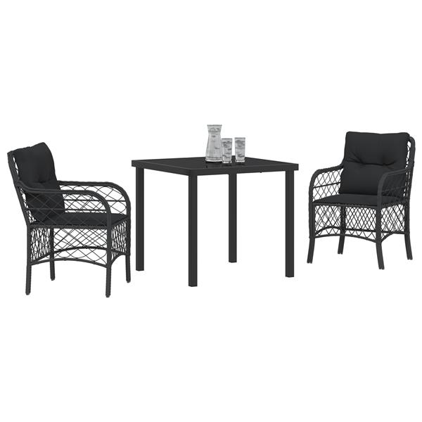 Grote foto vidaxl 3 delige tuinset met kussens zwart poly rattan tuin en terras tuinmeubelen