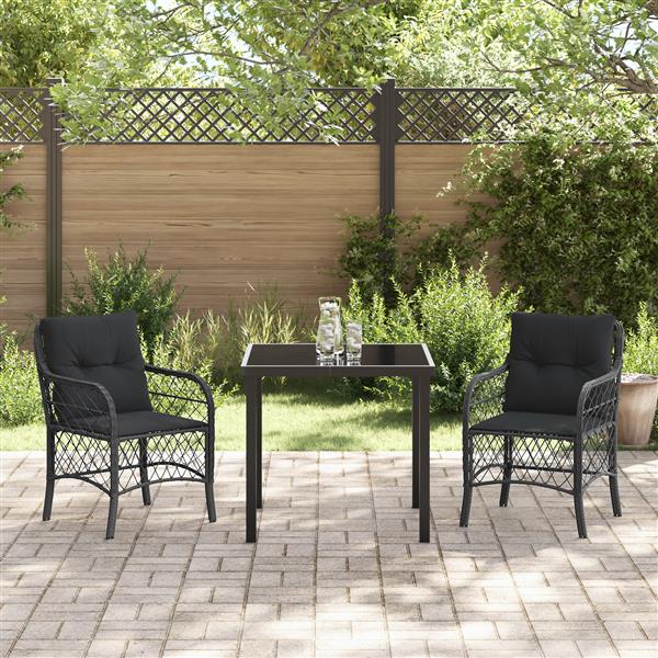 Grote foto vidaxl 3 delige tuinset met kussens zwart poly rattan tuin en terras tuinmeubelen