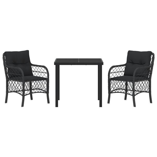 Grote foto vidaxl 3 delige tuinset met kussens zwart poly rattan tuin en terras tuinmeubelen