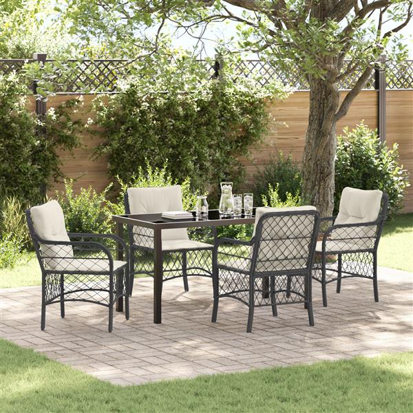 Grote foto vidaxl 5 delige tuinset met kussens zwart poly rattan tuin en terras tuinmeubelen