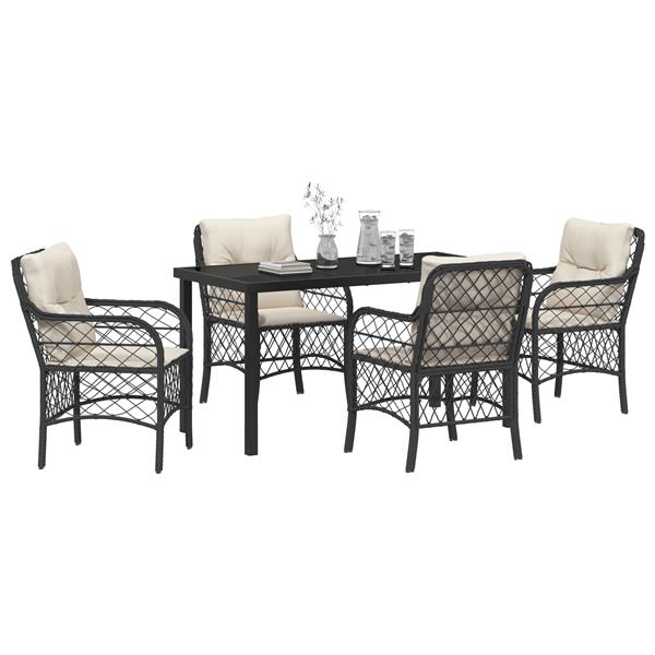 Grote foto vidaxl 5 delige tuinset met kussens zwart poly rattan tuin en terras tuinmeubelen