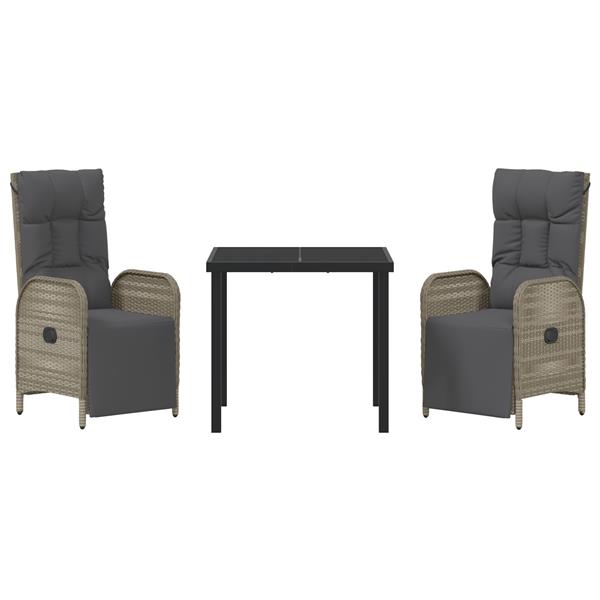 Grote foto vidaxl 3 delige tuin eettafel set met kussens grijs poly rattan tuin en terras tuinmeubelen