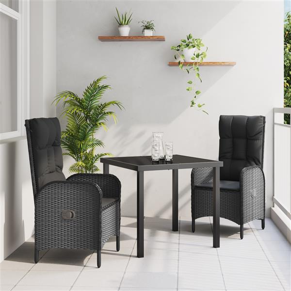 Grote foto vidaxl 3 delige tuin eettafel set zwart poly rattan tuin en terras tuinmeubelen